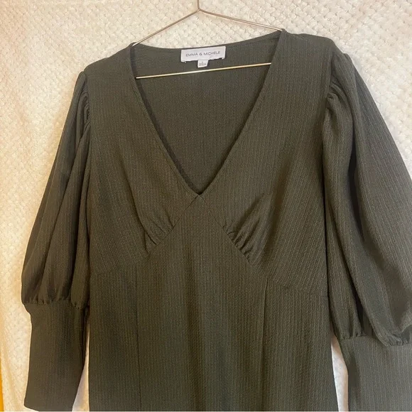 Emma & Michele Shift Dress Dark Green Long Sleeve V-neckline Size Large - Picture 4 of 7